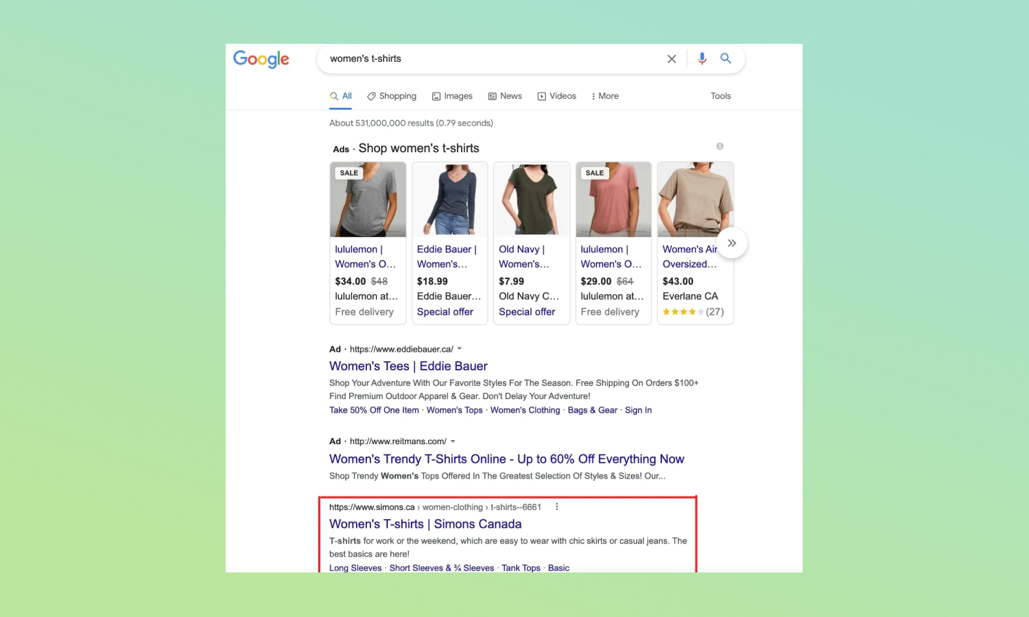 Google search results page with organic search results highlighted.